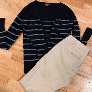 Merona cardigan button down stripe black grey